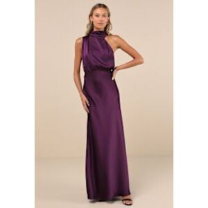 Lulu's Deep Purple Satin One-Shoulder Evening Gown